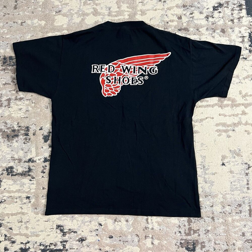 Vintage Fruit Of The Loom Red Wing Shoes Boots T-Shirt Black Sz Large